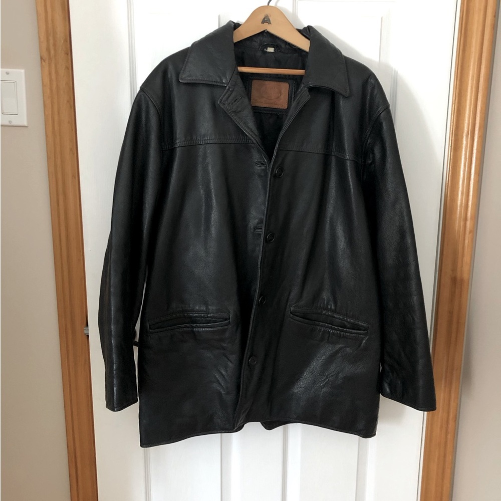 The Olde Hide House Vintage Black Leather Men’s Car Coat Size Large